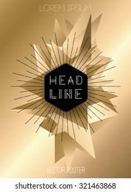 Vector abstract geometric background with gold triangles. Retro style design for poster or cover