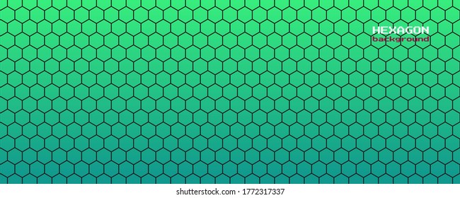 Vector abstract, geometric background, green-blue hexagonal shapes on a dark background. For banner, print design, social networks, place for text. Copyspace.