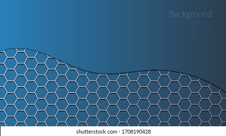 Vector abstract, geometric background, metallic blue hexagonal shapes on a classic blue gradient background. For banner, printing design, place for text. Copyspace.