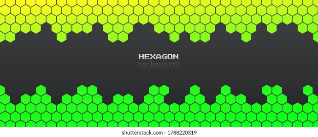 Vector abstract, geometric background, metallic yellow green hexagonal shapes on a gray background. For banner, print design, social networks, place for text. Copyspace