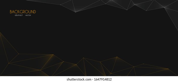 Vector abstract geometric background, minimalistic black, with yellow and white triangles with thin lines, translucent gradient. Polygon. Copyspace.