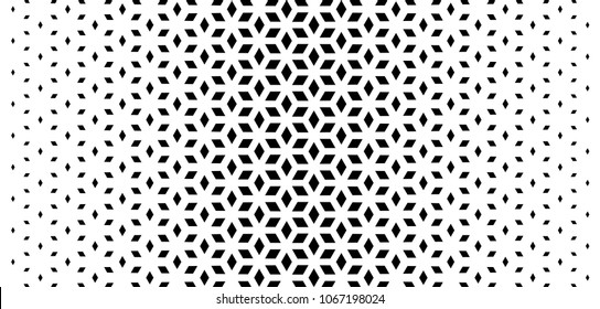 Vector abstract geometric background.   Rhombuses modern pattern. Hipster fond.  Black and white colors. Halfrone backdrop. Noise.