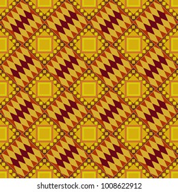 Vector abstract geometric background. Seamless pattern with rhombus and polygons forming abstract wallpaper. Stylish yellow, green and brown texture.