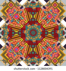 Vector abstract geometric background. Seamless pattern with rhombus and polygons forming abstract wallpaper. Stylish orange, brown and red texture.