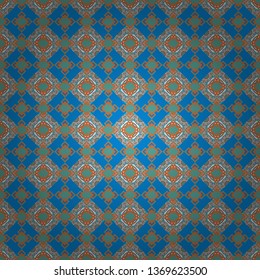Vector abstract geometric background. Stylish green, orange and blue texture. Seamless pattern with rhombus and polygons forming abstract wallpaper.
