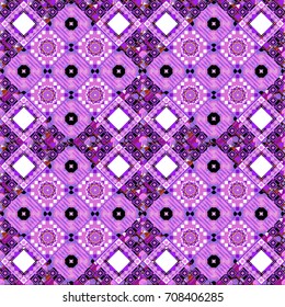 Vector abstract geometric background. Stylish violet, pink and purple texture. Seamless pattern with rhombus and polygons forming abstract wallpaper.