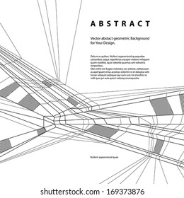 Vector abstract geometric background, techno style black and white lines illustration.