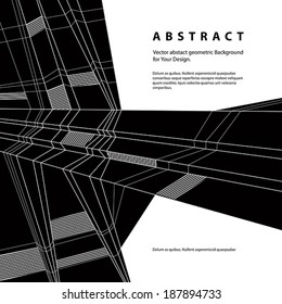Vector abstract geometric background, techno style black and white illustration.