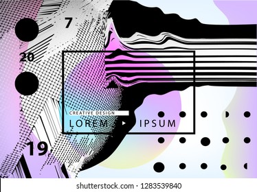 Vector abstract geometric background with trendy glitch art elements. Horizontal orientation poster, landing page
