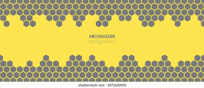 Vector abstract, geometric background, Ultimate Grey hexagonal shapes on a Illuminating background. For banner, print design, social networks, place for text. Copyspace