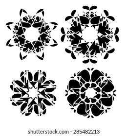 Vector Abstract Geometric Black Ornaments Isolated on White Background