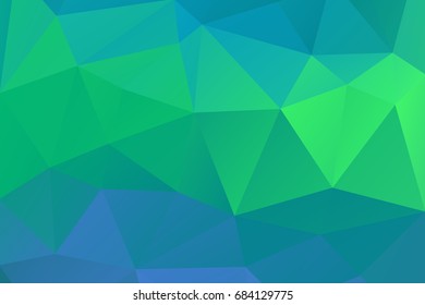 Vector abstract geometric blue and green background consisting of triangles. Low poly pattern.