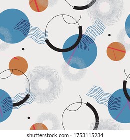 Vector abstract geometric and brush shapes seamless repeat pattern. minimal  artwork print.