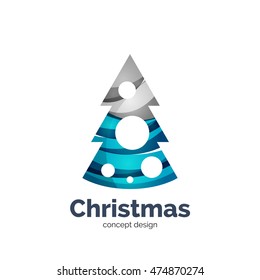 Vector abstract geometric Christmas tree icon. Vector New Year concept created with waves