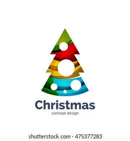 Vector abstract geometric Christmas tree icon. Vector New Year concept created with waves
