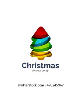 Vector abstract geometric Christmas tree icon. Vector New Year concept created with waves