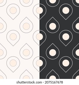 Vector abstract geometric circle with corner seamless pattern two-tone black-white cream color background. Use for fabric, textile, interior decoration elements, upholstery, wrapping.