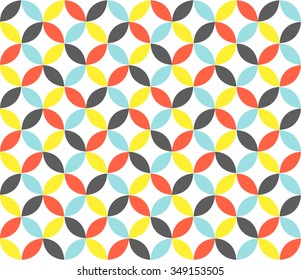 Vector abstract geometric circle flower with red yellow blue black design seamless pattern backdrop wallpaper. Vector art