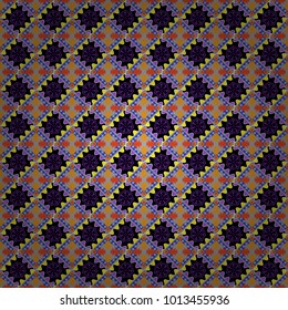Vector abstract geometric colorful seamless pattern for background. Decorative backdrop in black, orange and gray colors can be used for wallpaper, pattern fills, page background, surface textures.