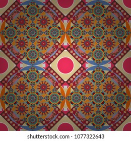 Vector abstract geometric colorful seamless pattern for background. Decorative backdrop in blue, orange and red colors can be used for wallpaper, pattern fills, page background, surface textures.