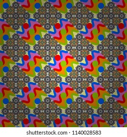 Vector abstract geometric colorful seamless pattern for background. Decorative backdrop in gray, yellow and red colors can be used for wallpaper, pattern fills, page background, surface textures.