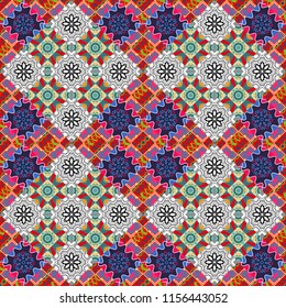 Vector abstract geometric colorful seamless pattern for background. Decorative backdrop in pink, gray and blue colors can be used for wallpaper, pattern fills, page background, surface textures.