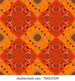 Vector abstract geometric colorful seamless pattern for background. Decorative backdrop in red, orange and brown colors can be used for wallpaper, pattern fills, page background, surface textures.