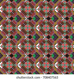Vector abstract geometric colorful seamless pattern for background. Decorative backdrop in green, pink and brown colors can be used for wallpaper, pattern fills, page background, surface textures.