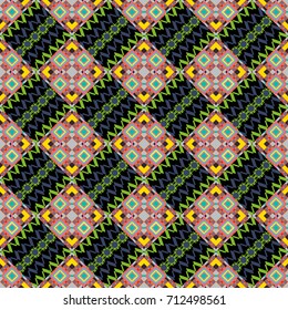 Vector abstract geometric colorful seamless pattern for background. Decorative backdrop in blue, green and black colors can be used for wallpaper, pattern fills, page background, surface textures.