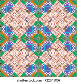 Vector abstract geometric colorful seamless pattern for background. Decorative backdrop in white, beige and green colors can be used for wallpaper, pattern fills, page background, surface textures.