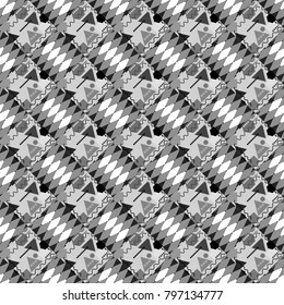 Vector abstract geometric colorful seamless pattern for background. Decorative backdrop in white, gray and black colors can be used for wallpaper, pattern fills, page background, surface textures.