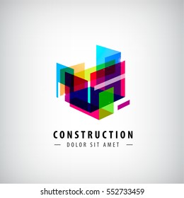 Vector abstract geometric construction, structure logo. Colorful 3d architecture, composition icon. 