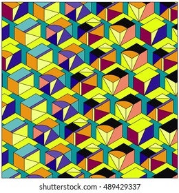 Vector abstract geometric cube and triangle angular colorful memphis style background pattern