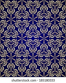Vector abstract geometric dark blue and gold seamless pattern with ornament
