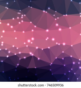 Vector abstract geometric dark blue and pink background - triangles with lights in corners. Low poly square format pattern.
