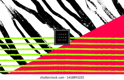 Vector abstract geometric design. Memphis style background. Poster, placard, cover, flyer, brochure, banner template.