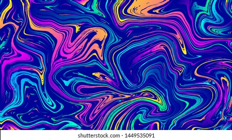 Vector abstract geometric design with psychedelic swirling paint. Memphis style background. Poster, placard, cover, flyer, brochure, banner template.