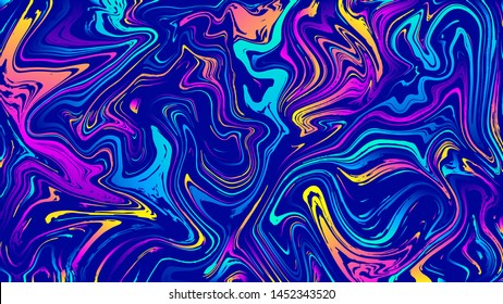 Vector abstract geometric design with psychedelic swirling paint. Memphis style background. Poster, placard, cover, flyer, brochure, banner template.