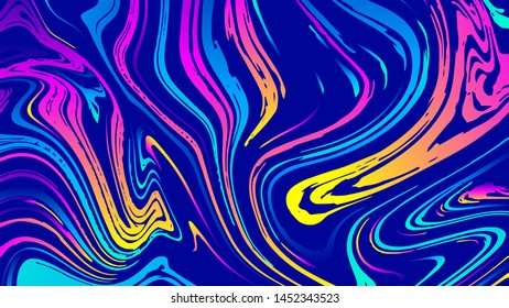 Vector abstract geometric design with psychedelic swirling paint. Memphis style background. Poster, placard, cover, flyer, brochure, banner template.