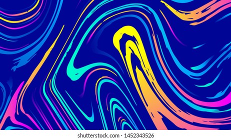 Vector abstract geometric design with psychedelic swirling paint. Memphis style background. Poster, placard, cover, flyer, brochure, banner template.