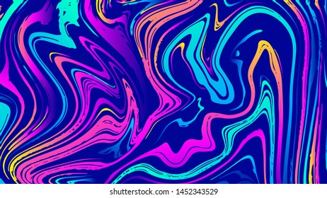 Vector abstract geometric design with psychedelic swirling paint. Memphis style background. Poster, placard, cover, flyer, brochure, banner template.