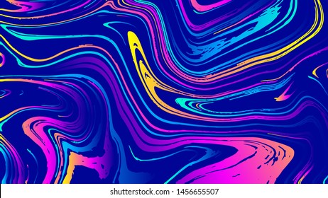 Vector abstract geometric design with psychedelic swirling paint. Memphis style background. Poster, placard, cover, flyer, brochure, banner template.