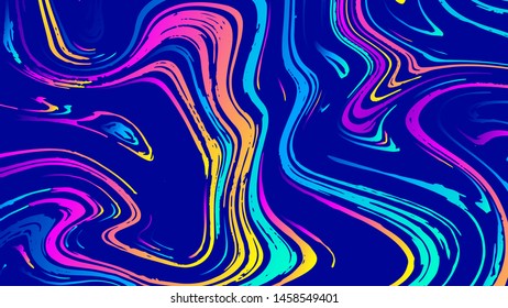 Vector abstract geometric design with psychedelic swirling paint. Memphis style background. Poster, placard, cover, flyer, brochure, banner template.