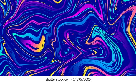 Vector abstract geometric design with psychedelic swirling paint. Memphis style background. Poster, placard, cover, flyer, brochure, banner template.