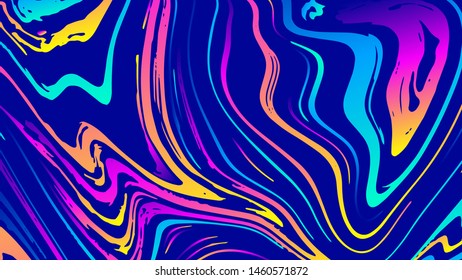Vector abstract geometric design with psychedelic swirling paint. Memphis style background. Poster, placard, cover, flyer, brochure, banner template.