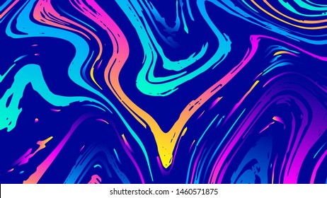 Vector abstract geometric design with psychedelic swirling paint. Memphis style background. Poster, placard, cover, flyer, brochure, banner template.