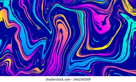 Vector abstract geometric design with psychedelic swirling paint. Memphis style background. Poster, placard, cover, flyer, brochure, banner template.