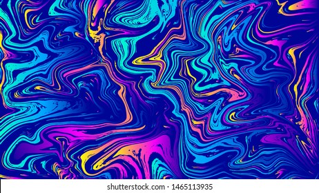 Vector abstract geometric design with psychedelic swirling paint. Memphis style background. Poster, placard, cover, flyer, brochure, banner template.