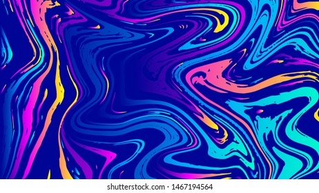 Vector abstract geometric design with psychedelic swirling paint. Memphis style background. Poster, placard, cover, flyer, brochure, banner template.