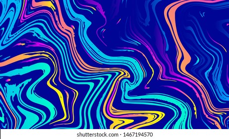 Vector abstract geometric design with psychedelic swirling paint. Memphis style background. Poster, placard, cover, flyer, brochure, banner template.